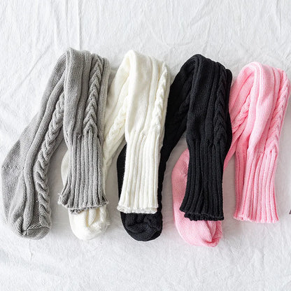 Women Winter Warm Breathable Long Johns Mohair Knee Length Knitted Wool Stretch High Sockings Femboy Leg Warmers Kawaii Clothes