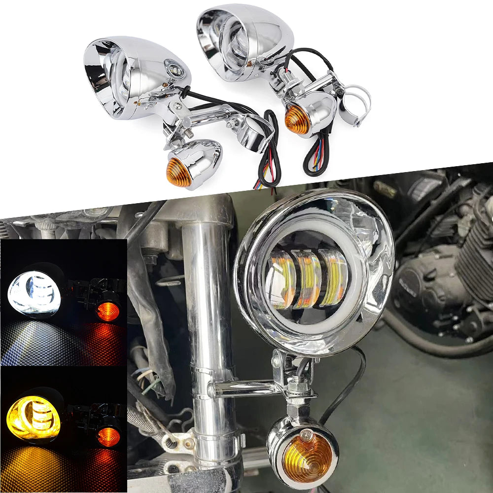 Motorcycle Driving Passing Fog Spot Light Turn Signal Lamp For Cruisers Choppers Cafe Racers Custom Honda Suzuki LED Fog Light