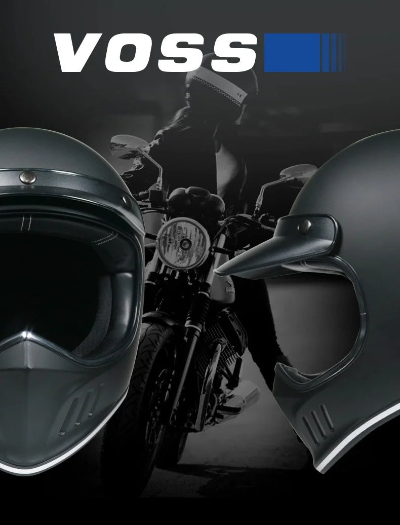 VOSS Retro Motorcycle Helmet, Retro Coffee Racer, Personality, Full Face, DOT Certified, Jetvintage silver mirror