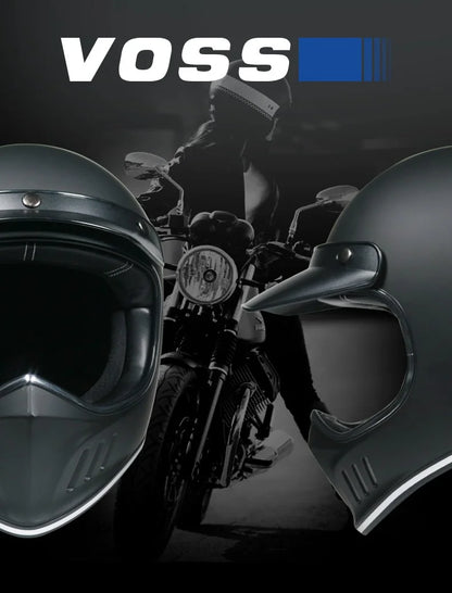 VOSS Retro Motorcycle Helmet, Retro Coffee Racer, Personality, Full Face, DOT Certified, Jetvintage silver mirror