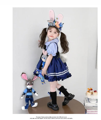 Girl Cosplay Judy Hopps Police Officer Dress Ear Sheriff Hat Bunny Costume Kids Dress Up Halloween Rabbit Disguise Dress Outfits