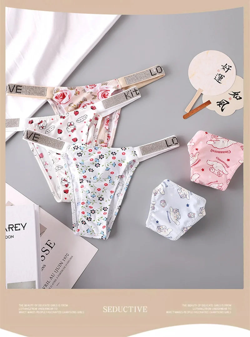 Sexy Thong Hello Kitty Panties Kawaii Cute Cartoon Underwear Women Ice Silk Briefs Girl Gift Underpants