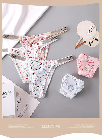 Sexy Thong Hello Kitty Panties Kawaii Cute Cartoon Underwear Women Ice Silk Briefs Girl Gift Underpants