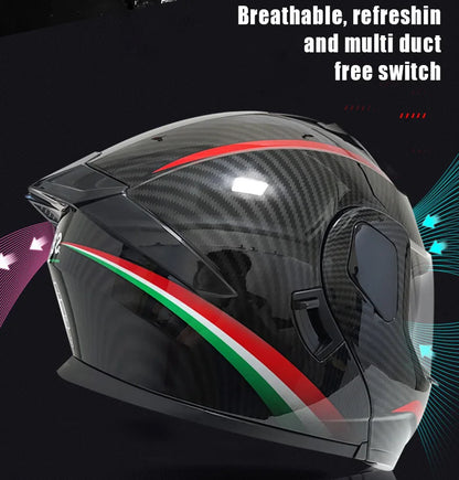 Small Modular Electric Motorcycle Helmet Bluetooth Dual Visor Helmet with Large Rear Wing 3C DOT Certified Safety Gear