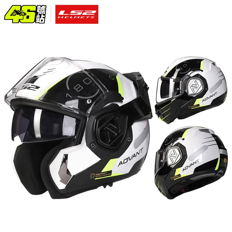LS2 FF906 Advant Flip Up MODULAR Helmet Motorcycle Modular Double Visor Helmet built-in Lens ECE Capacete Moto helmets