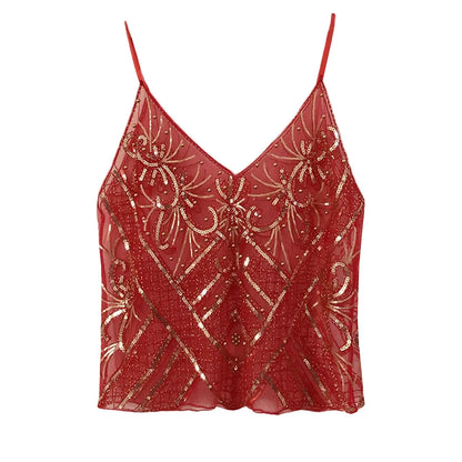 Sexy Sequins Beaded Camisoles Women Glitter Sleeveless Backless Pleated Sling Crop Tops 2026 Spring Summer Club Party Tank Lady