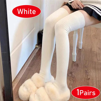 Long Socks Women Soft Wool Cashmere Socks Winter Solid Knitted Stocking Skinny Casual Knee High Fluffy Warm Thicken Girls Socks