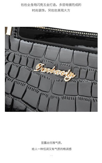 Luxury Bright Leather Ladies HandBags High-end Crocodile  Messenger Bags Boston Ladies Shopping Shoulder Tote Bags Crossbody Bag