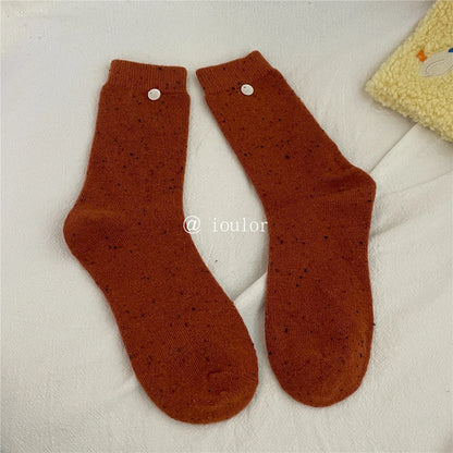 SP&CITY Colored Dotted Sheep Woolen Socks Women's Winter Warm Keeping Middle Tube Socks Casual Thick Korean Fashion Stockings