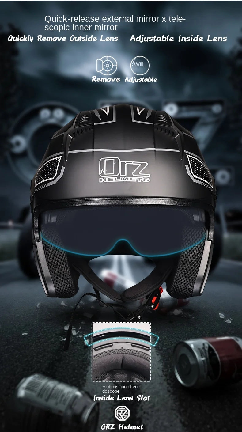 ORZ Motorcycle Helmet Half Face Double Lens Moto Four Seasons Men Women Street Fashion Helmet Capacete De Moto Safety