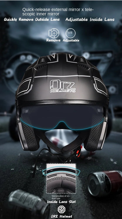 ORZ Motorcycle Helmet Half Face Double Lens Moto Four Seasons Men Women Street Fashion Helmet Capacete De Moto Safety