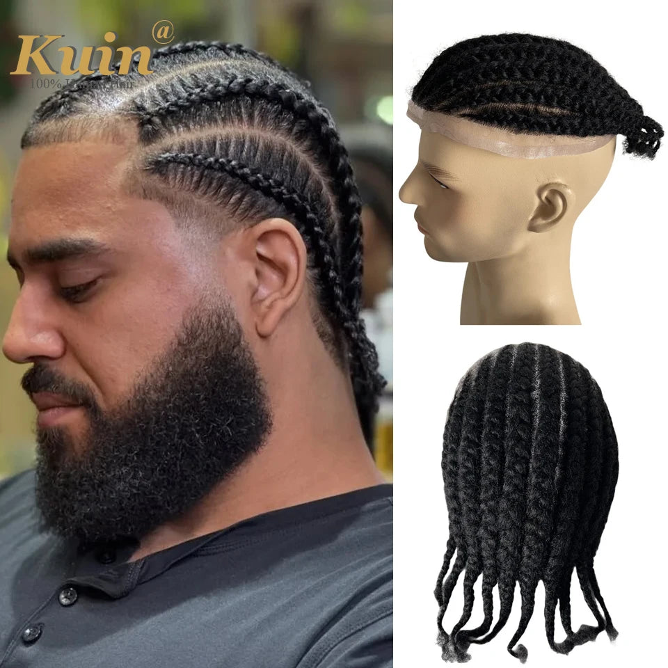 Braiding Toupee For Men Cornrow Braid Full Lace Man WIg Human Hair Braids Male Hair Prosthesis Human Hair Replacement System