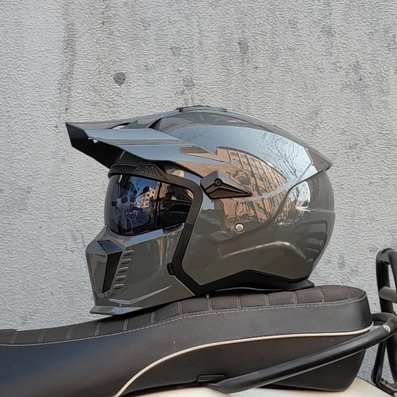 ORZ Street Fighter Combination Helmet Motorcycle Helmet Men's and Women's Retro Full Helmet Four Seasons Detachable DOT
