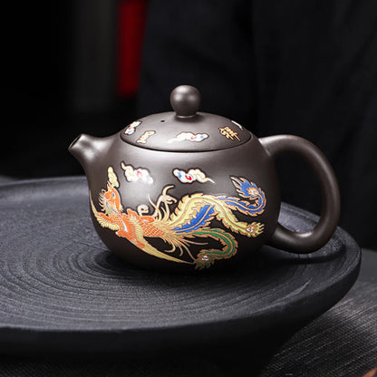 Hand-made Dragons Phoenixs Color-changing Purple Clay Teapot Reusable Tea Pot For Brewings Tea Cup Infuser Teapot Valuable Gift