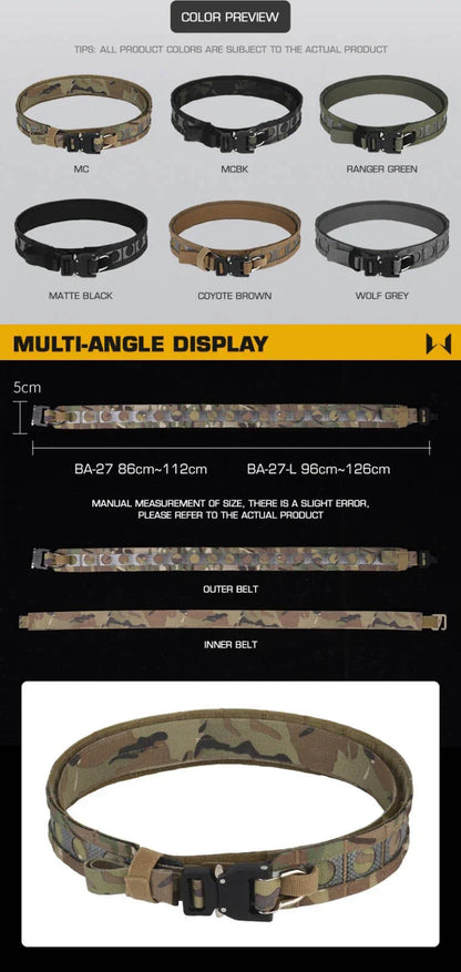 Tactical Ferro-style Bison Lightweight Belt with Quick Detach Metal D-Ring Buckle MOLLE Men's Waist Belt Hunting Pistol Airsoft