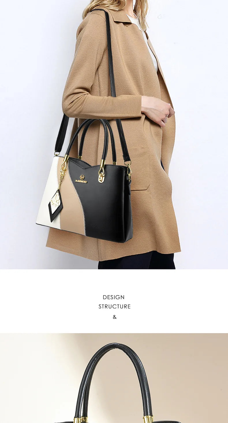 2024 New Three Color Combination Women's Handbag Large Capacity Soft Leather Shoulder Bag Fashion Elegant Women's Crossbody Bag
