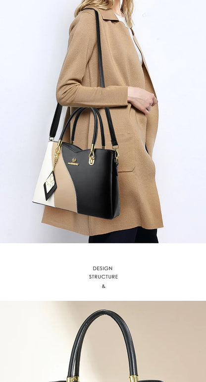 2024 New Three Color Combination Women's Handbag Large Capacity Soft Leather Shoulder Bag Fashion Elegant Women's Crossbody Bag