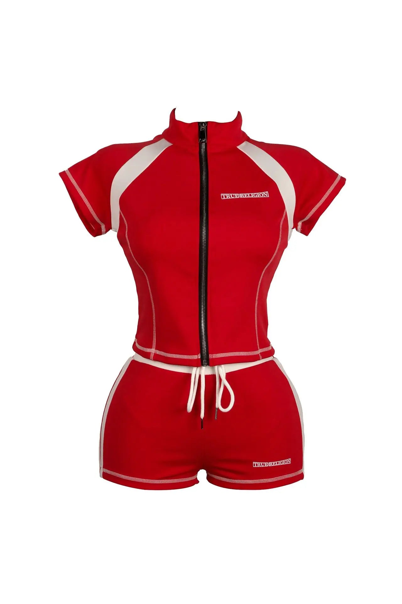 2025 Summer European and American Street Spice Girl Style Zipper Cardigan Slim Casual Sports Short-sleeved T-shirt Top Set