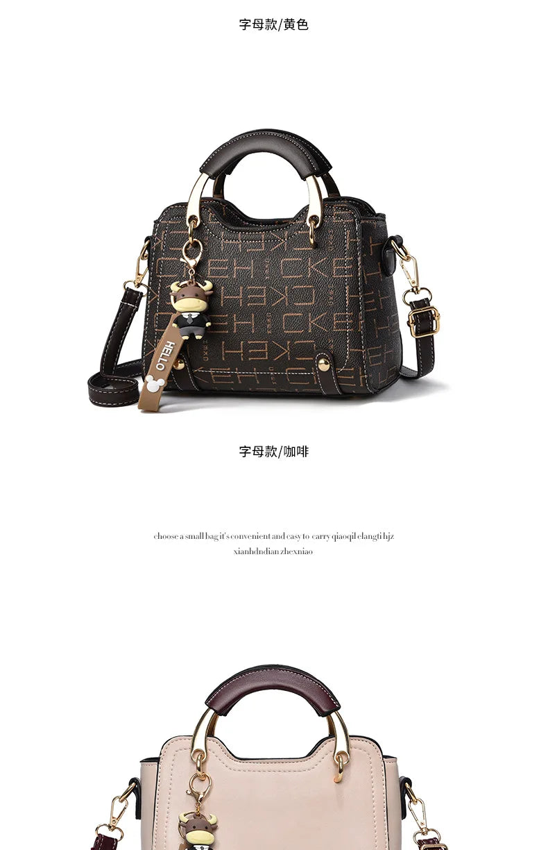 New with Printed Letters Women Square Handbag Messenger Bags with Pendant Office Ladies Bags Female Crossbody Shoulder Bags