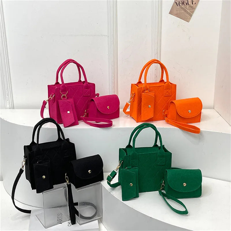 3pcs/set Embossed Women's Handbag Stylish Crossbody Bag, Clutch and Wallet, Solid Color Fabric Shoulder Bag for Women Daily Use