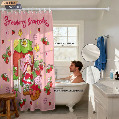 1pc Pink Cake Girl Printed Waterproof Shower Privacy Partition Shower Curtain With 12 Hooks Multiple Sizes Machine Washable