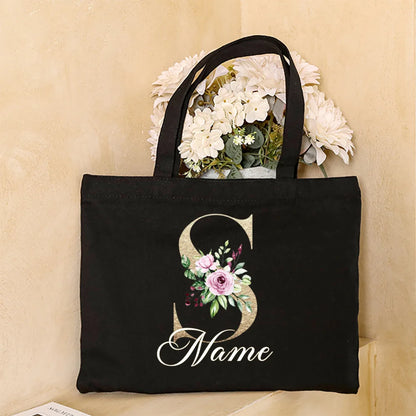 Personalized Initial with Name Tote Bag Women Canvas Shoulder Bags Monogram Shopping Bag Handbags Birthday Wedding Gifts for Her