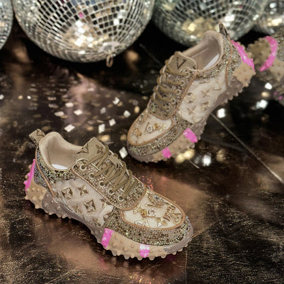 Luxury Designer Women's Sneakers Fashion Luxury Rhinestone Ladies Shoes 2026 New Outdoor Platform Female Sports Shoes Vulcanize