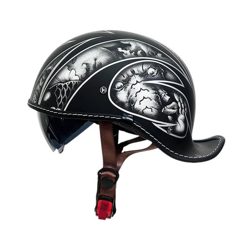 Retro helmet cocked tail motorcycle helmet for men and women Four Seasons Prince cruise helmet riding personality half helmet.