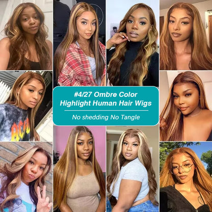 P4/27 Highlight Wig Human Hair 13x6 Bone Straight Lace Front Wigs Ombre Honey Blonde Colored Wig Pre Plucked With Baby Hair