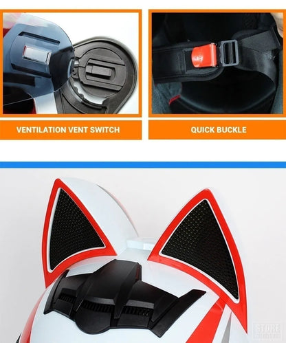 Capacete Casque Moto Motorcycle Full Face Helmet Women Moto Ear Helmets Personality Motorbike Helmet Cat Ear Helmet Motocross