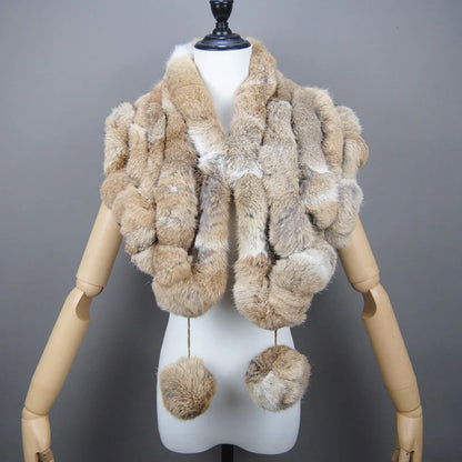 New Lady Winter Real Rabbit Fur Scarf Natural Warm Soft Rabbit Fur Shawl Women Fashion Outdoor Knit 100% Real Rabbit Fur Scarves