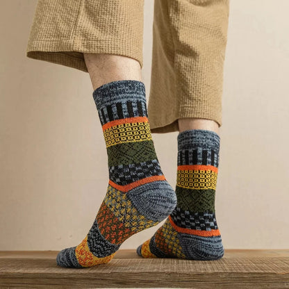 5 Pairs Winter Men's Socks Thicken Wool Socks Warm Men Retro Style Colorful Fashion Man Socks For Snow Boots EU Size 38-44