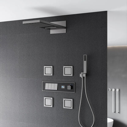 Gun gray brass luxury LED digital display constant temperature shower system embedded ceiling hot and cold water bathroom mixer