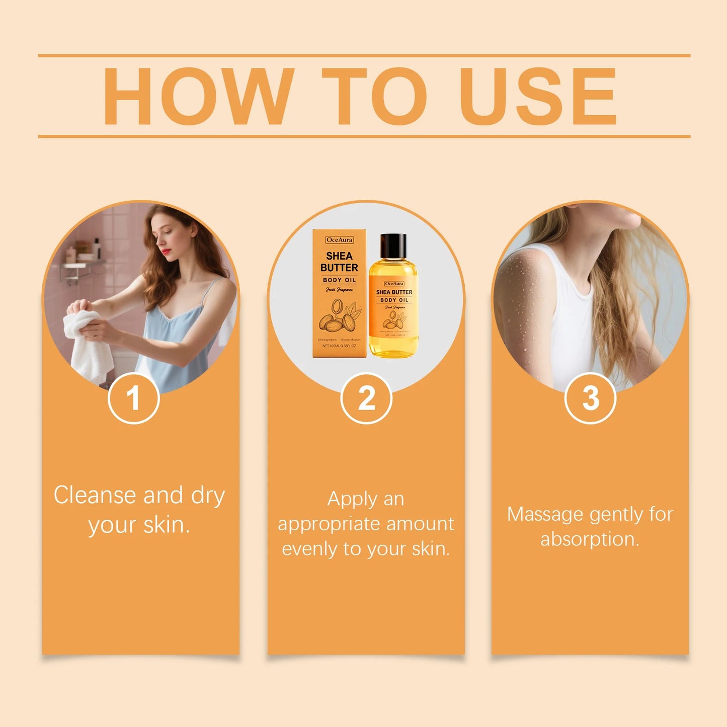 Shea Butter Body Oil Lightweight Fast Absorbing for Dry Rough Skin Soft Improve Dry Skin Body Massage Moisturizing Essential Oil