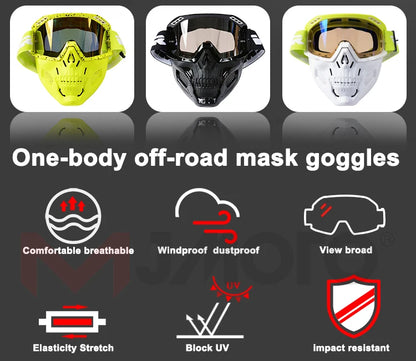 VEMAR Detachable Motorcycle Helmet Goggles Cycling Glasses Man Windproof Dust-proof Motocross Face Mask Goggles Glasses Block UV