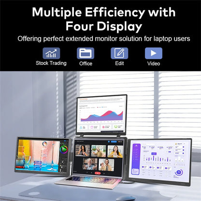 Triple Screen Portable LCD Backlit Monitor FHD Display Secondary Screen Connected to Notebook with 1 Cable Sub Screen Extender