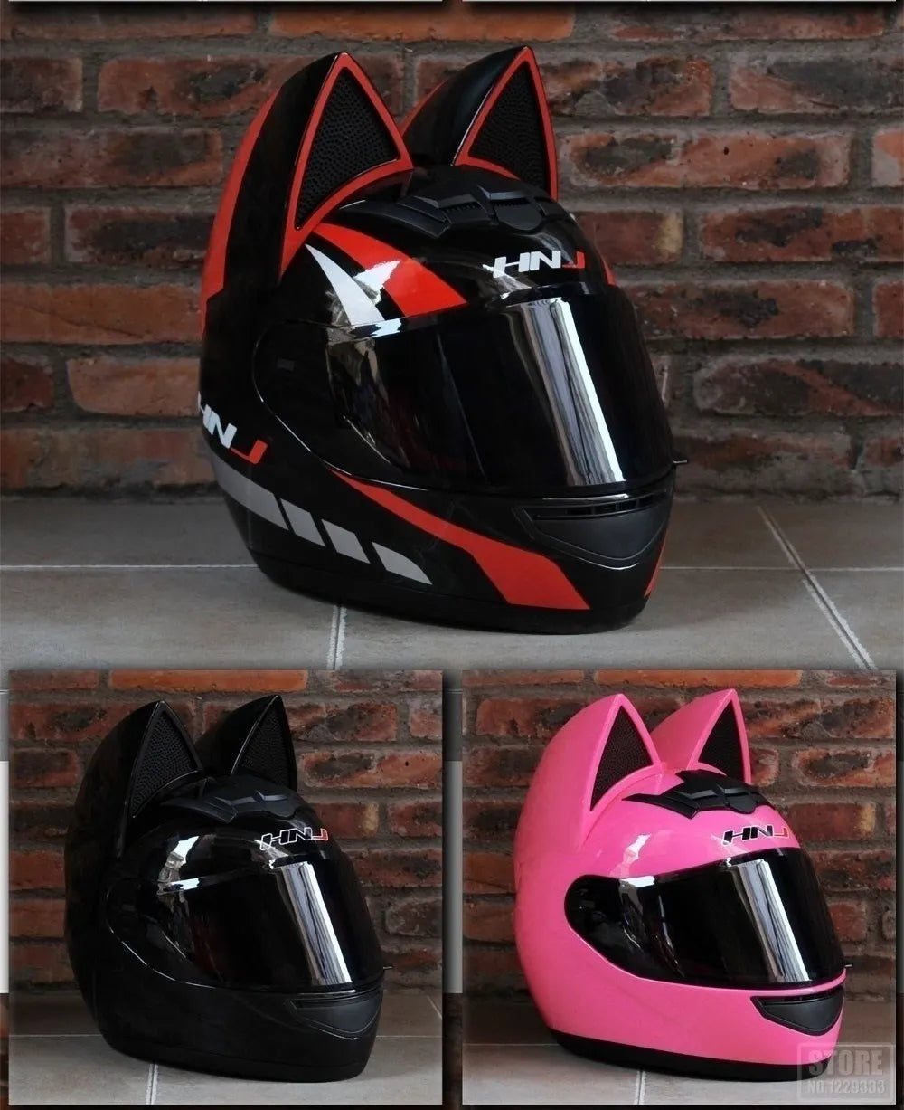 Capacete Casque Moto Motorcycle Full Face Helmet Women Moto Ear Helmets Personality Motorbike Helmet Cat Ear Helmet Motocross
