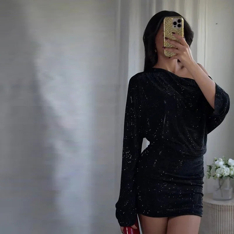 Chic Sequin V-neck Dress Women Sexy Sleeveless Pleated Waist-cinched Empire Dresses Elegant Party Spring New Lady Gown 2026