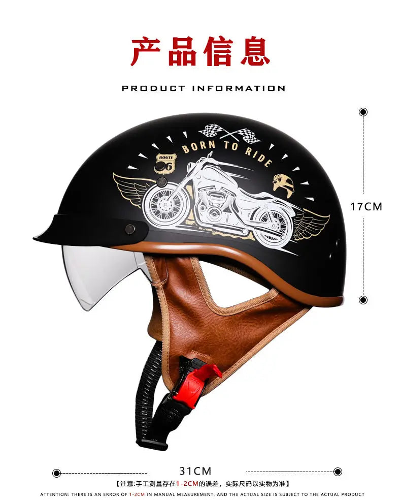 Retro helmet motorcycle helmet motorcycle half helmet four seasons summer wear endoscopic safety hat helmet cruise helmet Riding