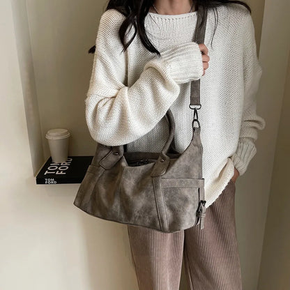 Retro Distressed Suede Texture Boston Hobo Bag Large Capacity Tote Handbag Shoulder Crossbody Bag for Women Daily Commute Trave