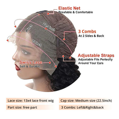 13*4 Lace Frontal Wigs High Quality Curly Pixie Cut Wigs 12A Brazilian Virgin Human Hair Natural Short Hair Style 180% Density