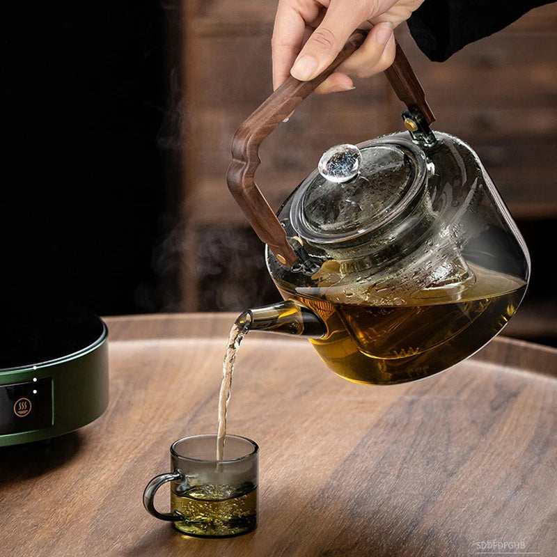 JUSTINLAU Glass Teapot 1300ML Integrated Steaming and Boiling Teapot Thickened Filter Kung Fu Tea Set for Electric Pottery Stove