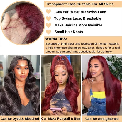 250 Density 99J Burgundy 13x6 Hd Lace Frontal Human Hair Wig Brazilian Hair 30 Inch Colored Body Wave Human Hair Wigs For Women