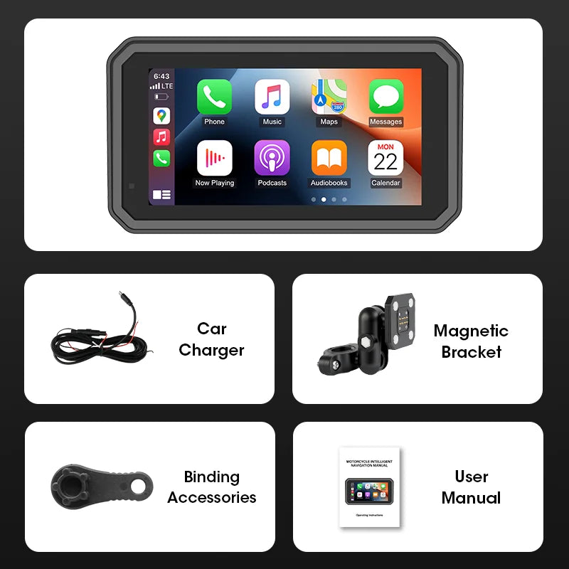 6.25 Inch Portable Quick Disassembly Motorcycle Carplay Android Auto GPS for Moto Navigation IP67 Waterproof IPS Display TPMS