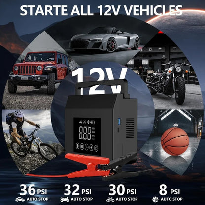 Jump Starter with Air Compressor, 4000A Car Battery Jump Starter(ALL Gas/8.0L Diesel) with 150PSI Tire Inflator 12V Car Battery