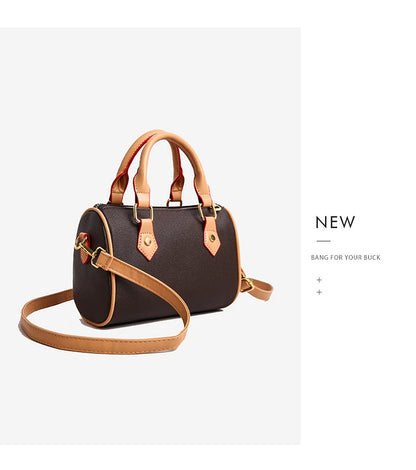 Vintage Brown PU Leather Boston Bag Women's Lightweight Small Crossbody Bag Luxury Designer Handbag Shoulder Bags for Phone