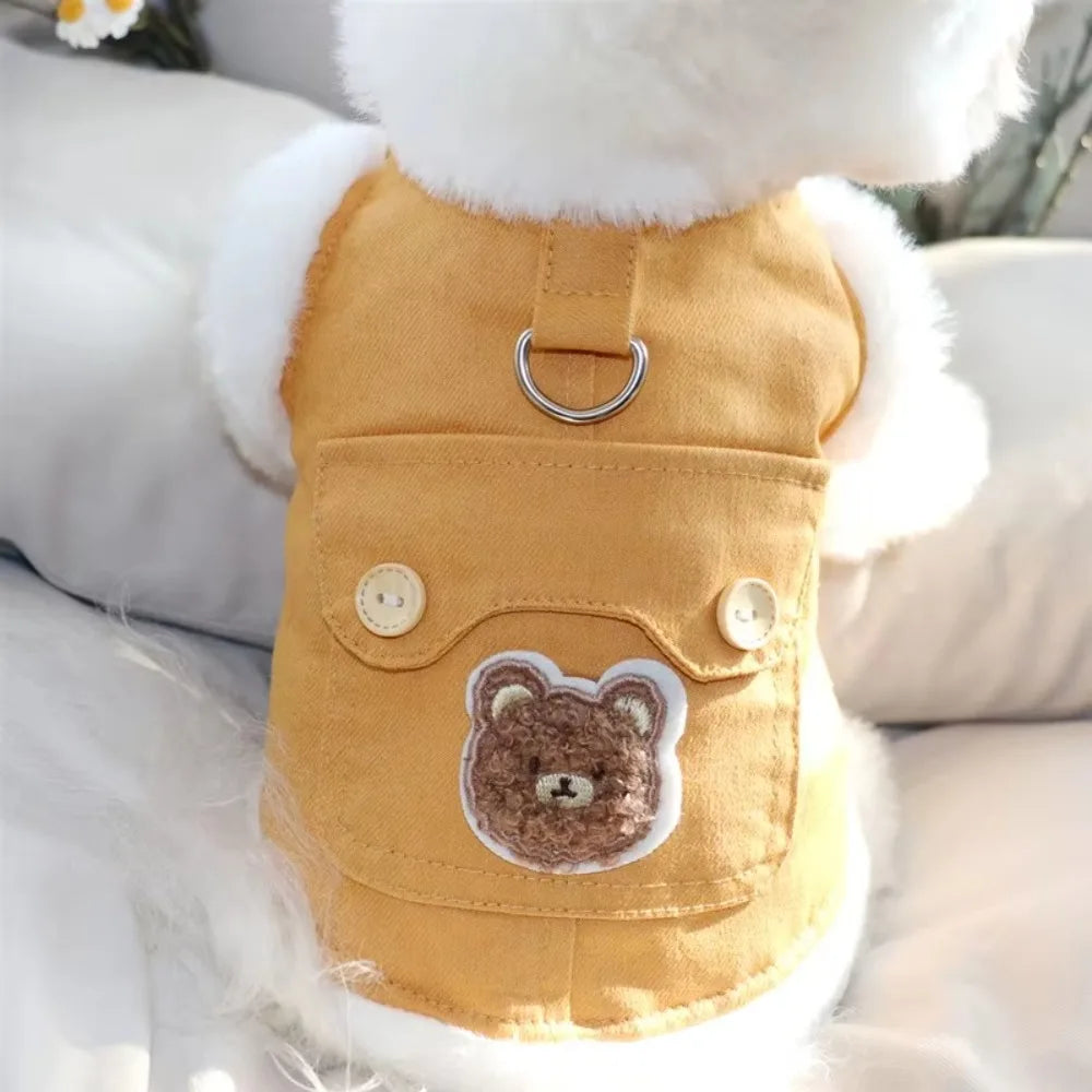 Creative Soft Bear Pattern Dog Clothes Comfortable Stylish Pet Cotton Coat Polyester Thick Pet Warm Vests Pomeranian