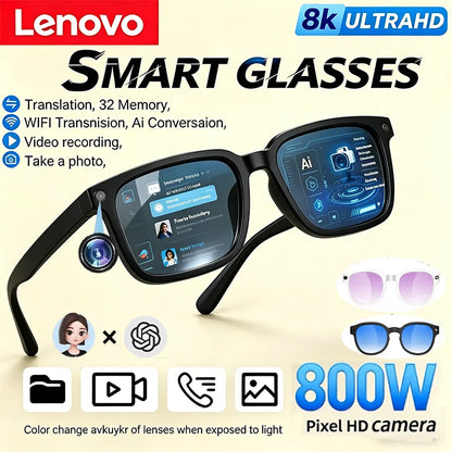 Lenovo AI Smart Glasses 8MP HD Camera 8K Shooting Image AI Translation Bluetooth Call Recording Music Smart SunglassesGifts 2026