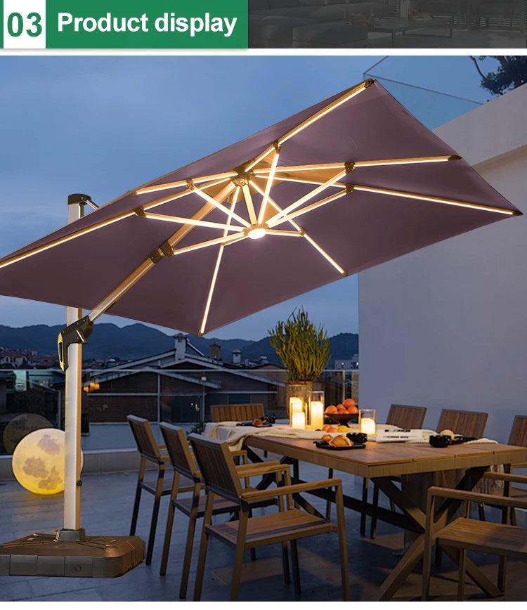 LED Roman Umbrella, Sunshade, Rainproof, UV Protection,Thickened Material, Aluminum Alloy Columns, Rotatable, Outdoor Umbrella
