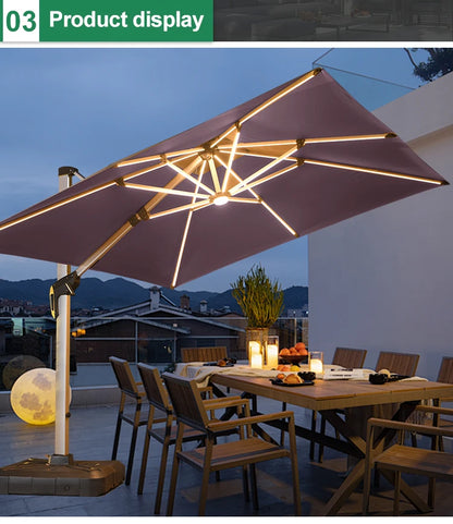 LED Roman Umbrella, Sunshade, Rainproof, UV Protection,Thickened Material, Aluminum Alloy Columns, Rotatable, Outdoor Umbrella
